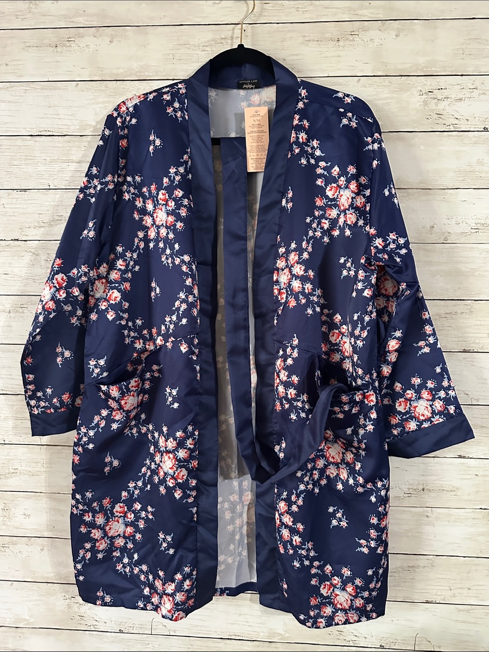 NWT Morgan Lane x FabFitFun Allie Satin Robe Navy Floral size Small/Medium